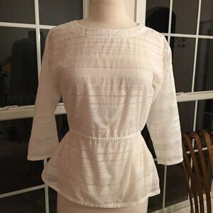 GAP S white striped thin cream top blouse peplum EUC